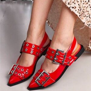 Stylish Red Buckle Women Shoes